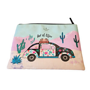 Kate Spade NY Out of Office VW Bug Travel Cosmetic Bag Pouch Cow Leather